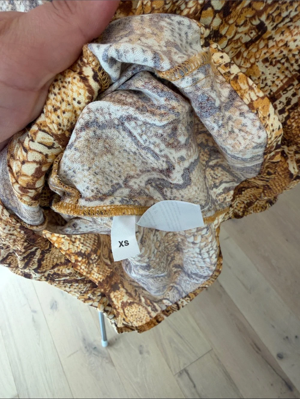 Reformation Brown Tan Snake-Print V-Neck Puff Sleeve Blouse